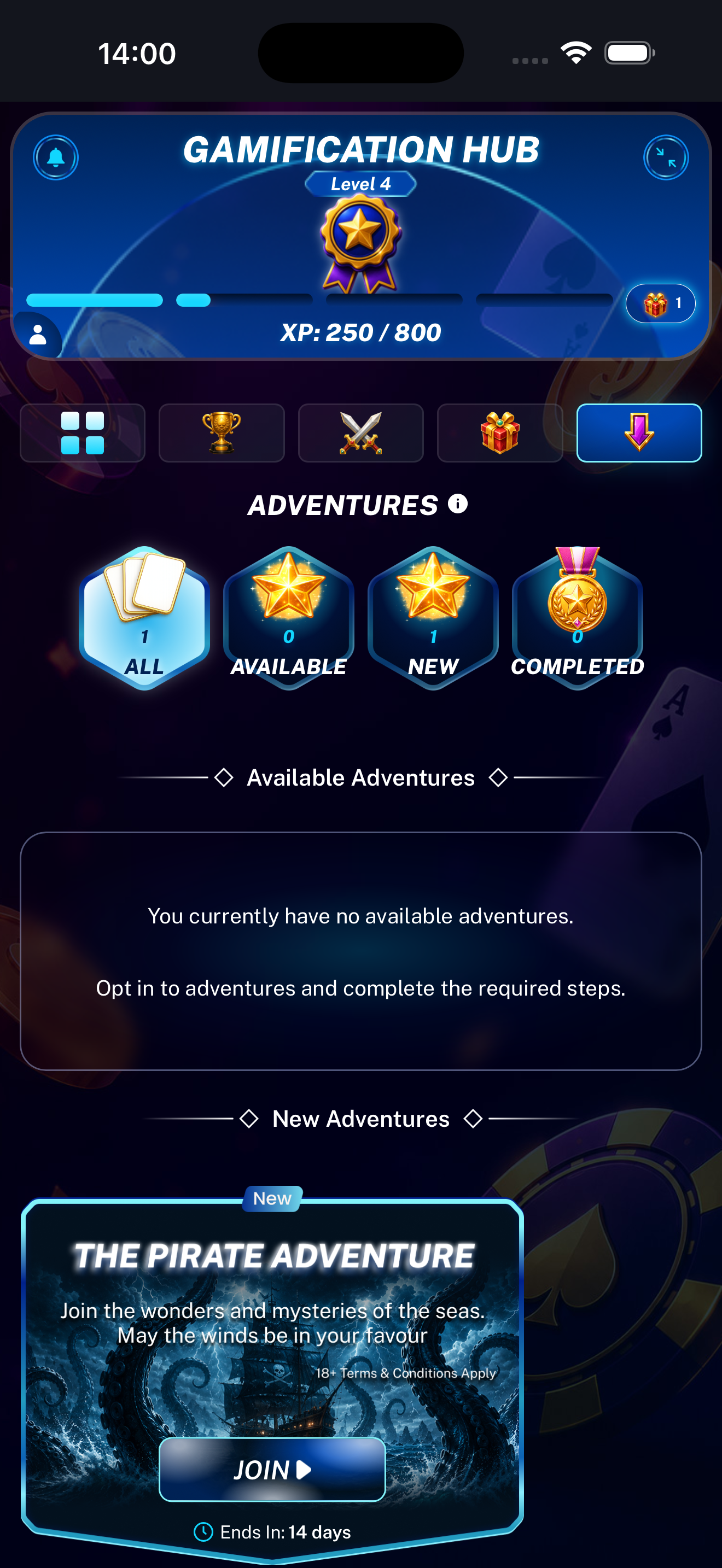 Adventures landing page displayed on a mobile phone